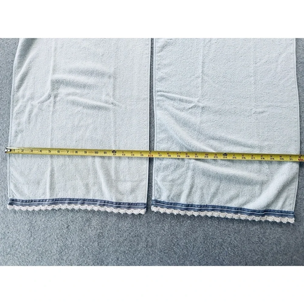 Pair Of Vintage Dundee Hand Towels - Light Blue With White Lace Trim - Lot Of 2